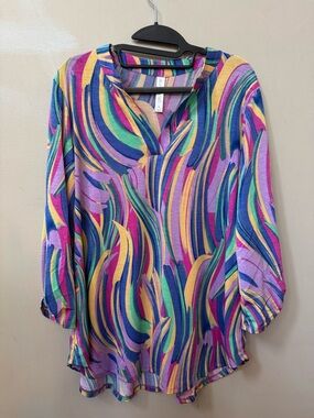 Dear Scarlett Wave-Print Women's Blouse - Vibrant Multi